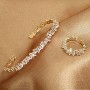 Elegant Gold Cubic Zirconia Bracelet and Ring set